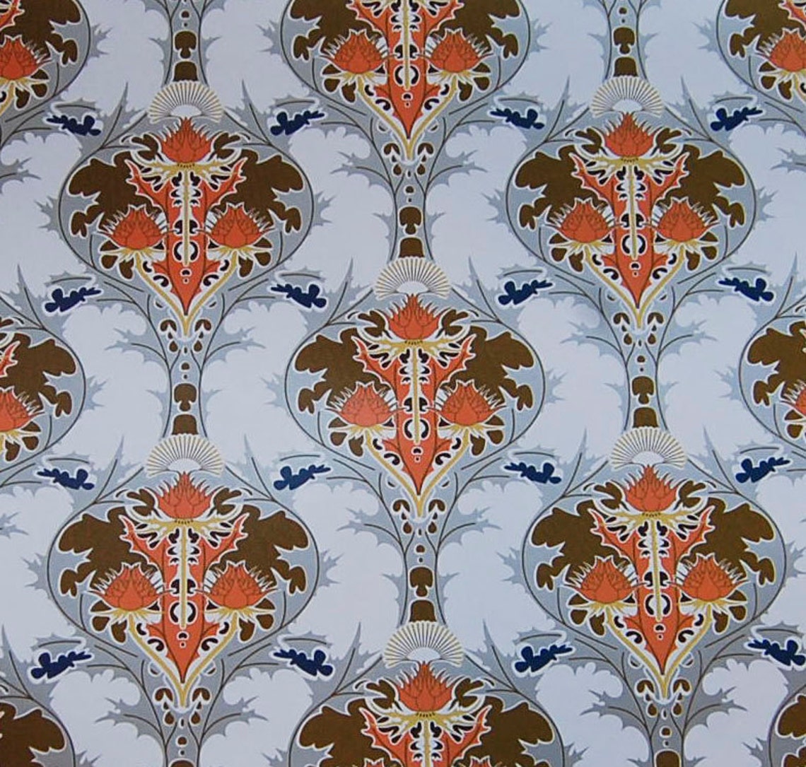 Two Sheets of Decorative Paper Art Nouveau Coral and Grey Etsy