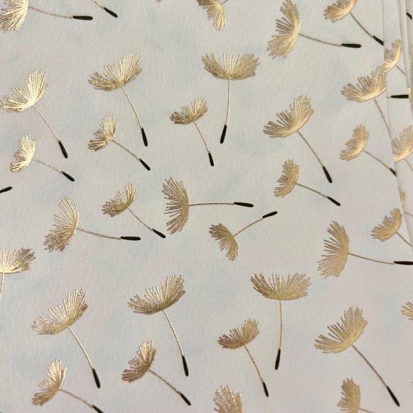 Gold Dandelions, Decoupage Paper, Collage Paper, Dandelion Paper, Two Sheets 5" x 4.25", Gold Highlighted Paper, Paper Crafts, Scrapbooking