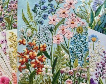 Embroidered Flowers Paper Pack: Pastel Fine Paper for Crafts (6x4", Set of 8)