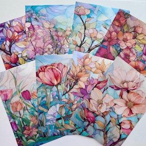 Stained Glass Floral Paper Pack: Pastel Flower Collage Sheets (6&quot; x 4&quot;)