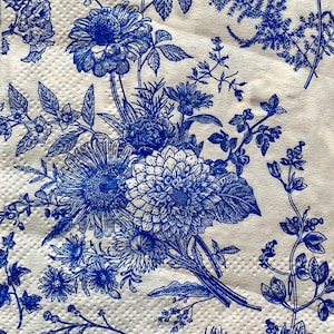 Blue Floral Paper Napkins: Decoupage & Collage (Set of 3)