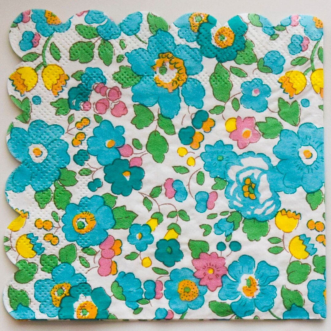3 Decoupage Napkins Liberty Blue and Pink Blossoms Floral Etsy