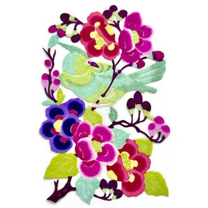 Hand-Painted Chinese Paper Cut: Green Bird & Flowers on Rice Paper