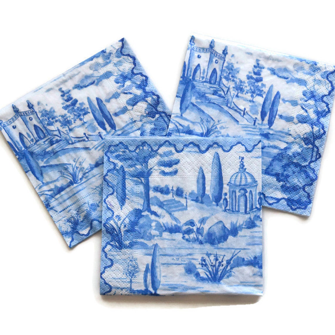 Blue and White Toile Napkins 3 Paper Napkins Decoupage Etsy