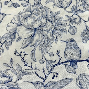 Blue Floral Hummingbird Napkins: Decoupage Paper Crafts (Set of 3)