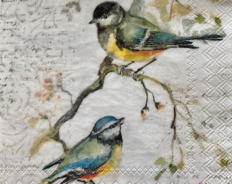 Birds on Branch Napkins, Decoupage Paper Crafts (Set of 3)