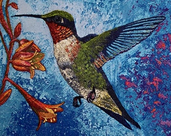 Hummingbird Paper Napkins: Floral Decoupage, Collage Art (3 Napkins)