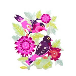 Chinese Paper-cut: Hand-Painted Love Birds & Flowers on Rice Paper