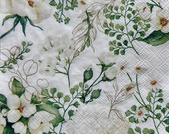 White Blossom Decoupage Napkins: Floral Paper Crafts (Set of 3)