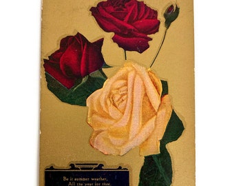 Antique Floral Postcard: Red & Yellow Roses, Circa 1911