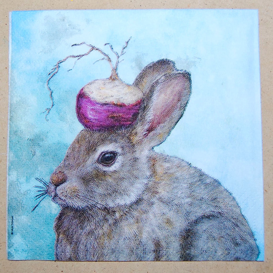 3 Decoupage Napkins Rabbit Napkins Whimsical Paper Napkin Etsy