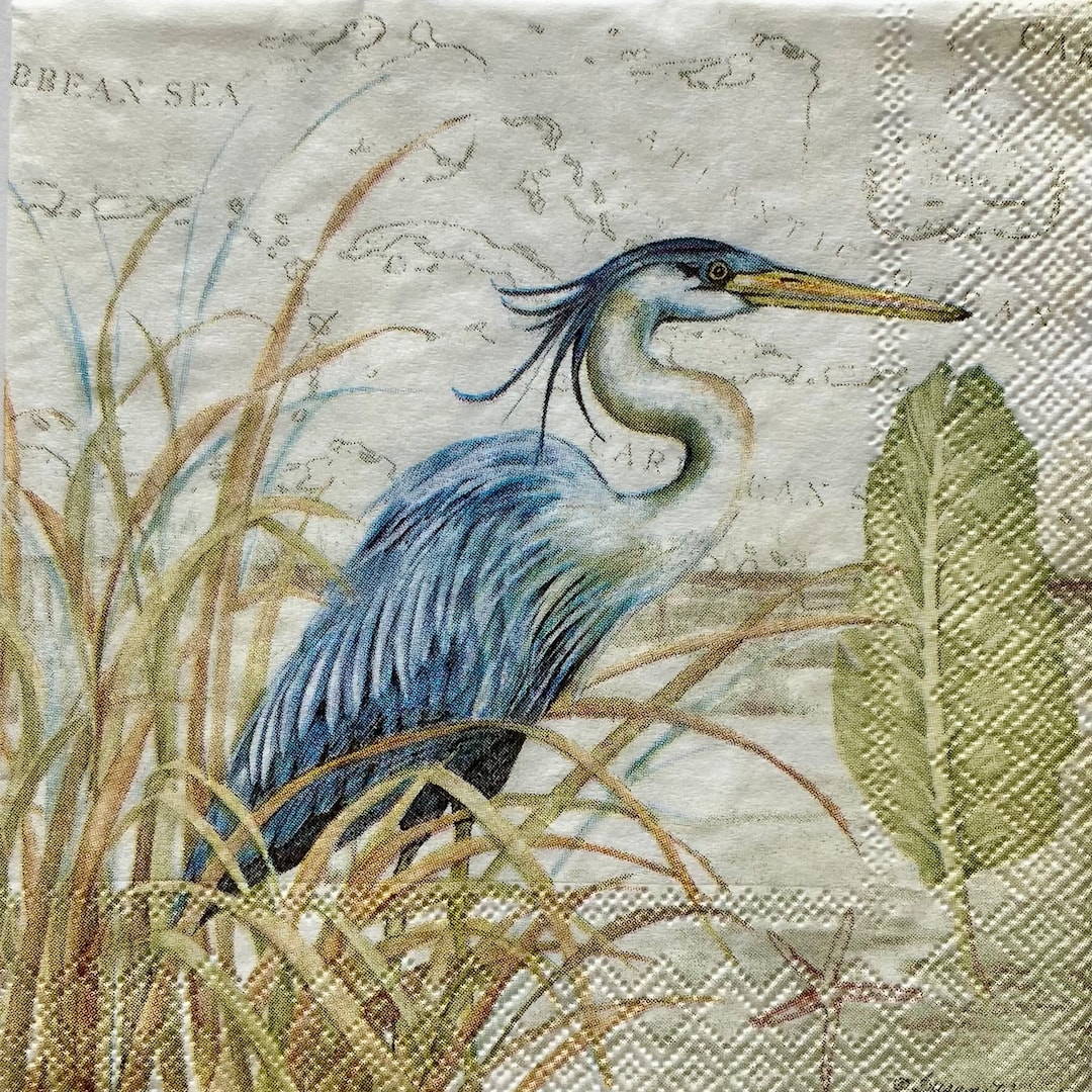 Blue Heron Napkins, Blue River Heron, Cocktail Size Paper Napkin, Decoupage Napkins, Collage