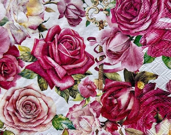 Rose Paper Napkins: Floral Decoupage Craft Napkins (Set of 3)