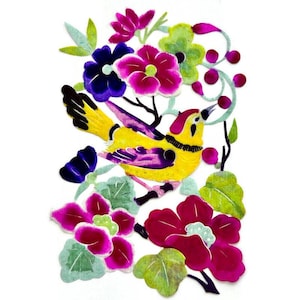 Hand-Painted Chinese Paper Cut: Yellow Bird Floral Art