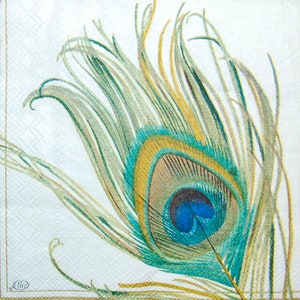 Peacock Feather Paper Napkins: Decoupage & Scrapbooking, Set of 3