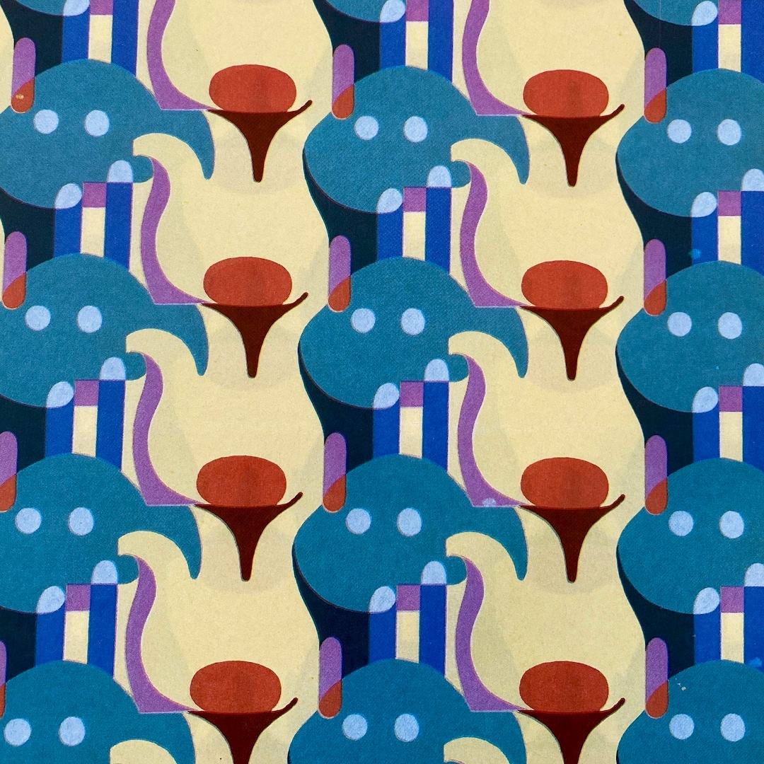 Decoupage, Art Deco Design, Abstract Design in Teal and Yellow