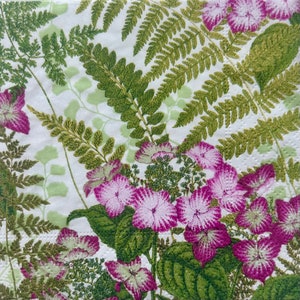 Fern & Pink Flower Decoupage Napkins: Decorative Paper Napkins (Set of 3)