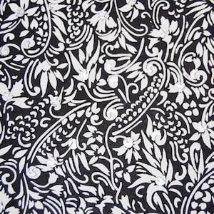 Two Sheets of Japanese Chiyogami Yuzen Paper - 5 x 4.25 inches - Cream Floral on Black with Silver Highlight