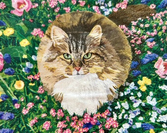 Cat on Flowers, Cat Paper Napkins, Decorative Napkins, Decoupage Napkins, Collage, Paper Crafts, 3 Decoupage Napkins, Paper Crafts