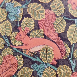 Decorative Paper, Art Nouveau Red Squirrel Decoupage Paper, Wrapping Paper, Paper Pattern, Floral Paper, Squirrel Paper, Two Sheets
