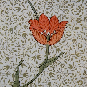 Two Sheets of Vintage William Morris Design Decoupage Paper, Orange Tulip with Green Leaves, Wrapping Paper, Scrapbooking Paper 8.5" x 11"