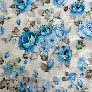 Blue Rose Napkins: Floral Decoupage Paper Napkins (Set of 3)