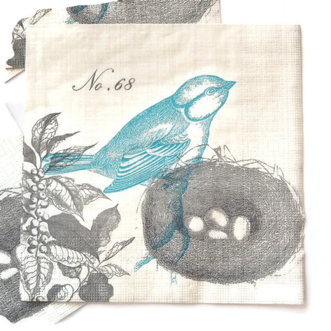 4 Decoupage Napkins Blue Bird with Nest Collage Paper Etsy