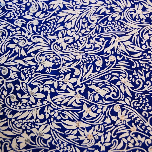 Japanese Chiyogami Paper: Navy Blue Floral with Silver (5 x 4.25 inch, Two Sheets)