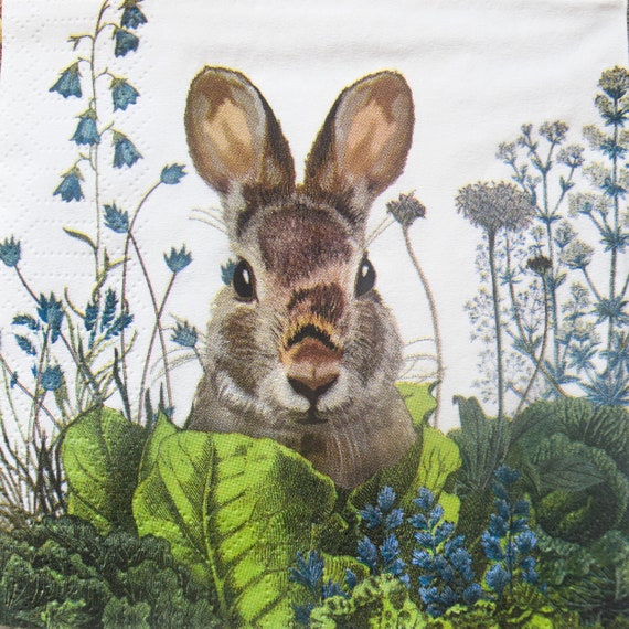 3 Decoupage Napkins, Bunny Rabbit Paper Napkin, Floral Paper Napkins,  Napkins for Decoupage, Decorative Napkins, Collage Paper, 