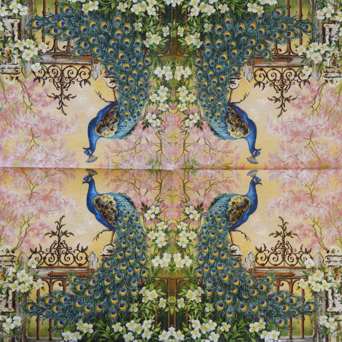Peacock Paper Napkin Large Floral Napkin Set 3 Napkins for Etsy