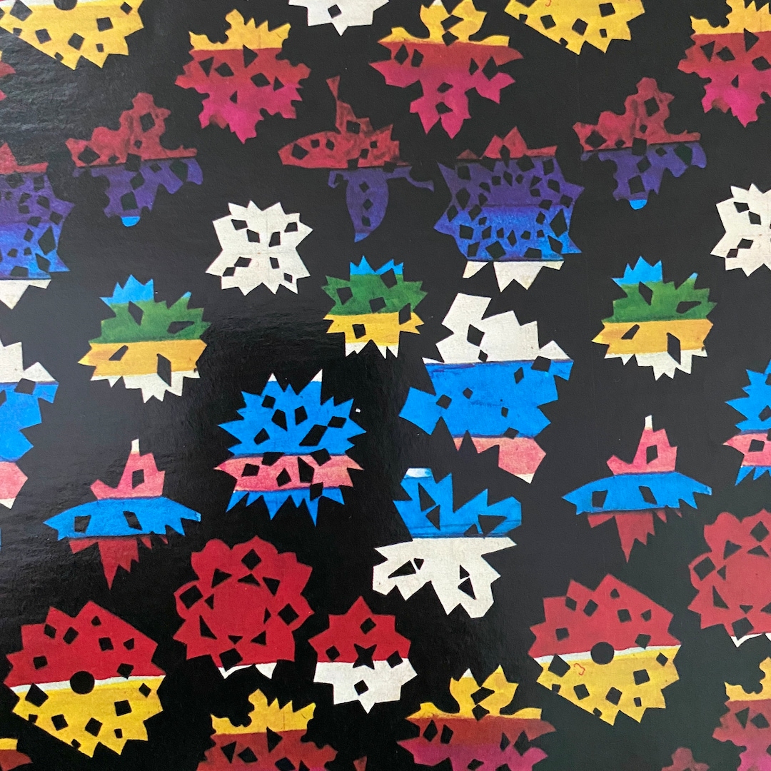 Decoupage, Art Deco Design, Paper Flowers on Black, Decorative Paper