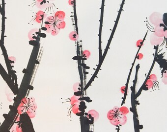 Japanese Cherry Blossom Art Prints: Watercolor Painting Paper (Set of 2)