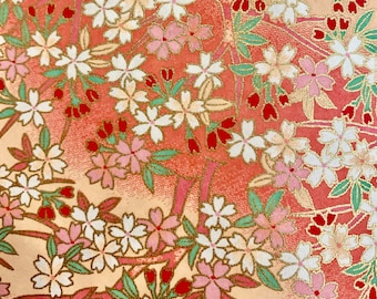 Japanese Chiyogami Paper: Pink & Gold Blossoms, 2 Sheets (5x4.25")
