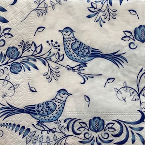 Blue Bird Paper Napkins: Decoupage Craft Supplies (Set of 3)