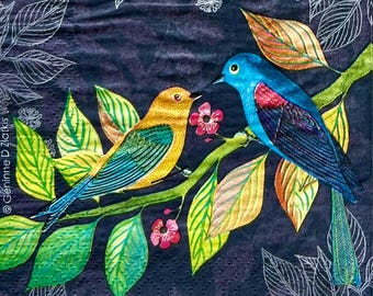 Birds on Branch Paper Napkins: Decoupage Craft Supplies - Set of 3