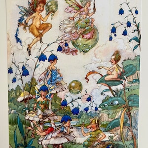 Fairies and Flowers, Fairy Postcard, Fairy Art, Postcard Art, Vintage Style Illustration, Collage Paper,  Ephemera Postcard, Bluebell Fairy