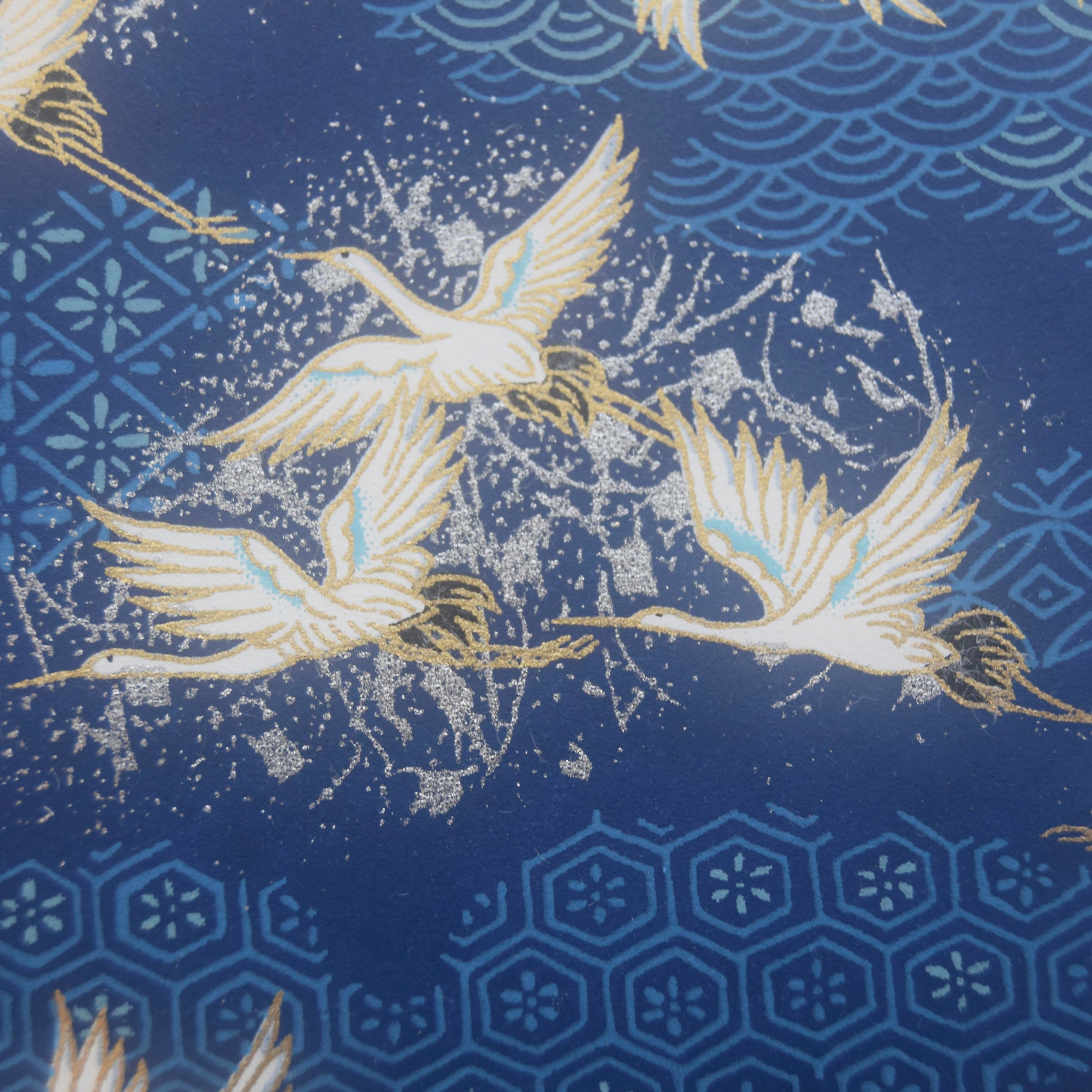 Japanese Chiyogami Paper White and Gold Cranes on Blue | Etsy
