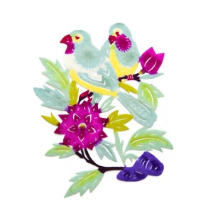 Vintage Chinese Paper-Cut: Hand-Painted Blue Birds & Flowers