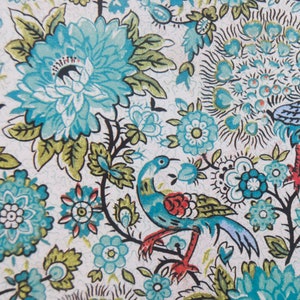 Florentine Paper, Teal Birds and Flowers, Paper Crafts, Paper Collage, Paper Crafts, Italian Paper, Peacock, Decoupage, 2 Sheets 5" x 4.25"