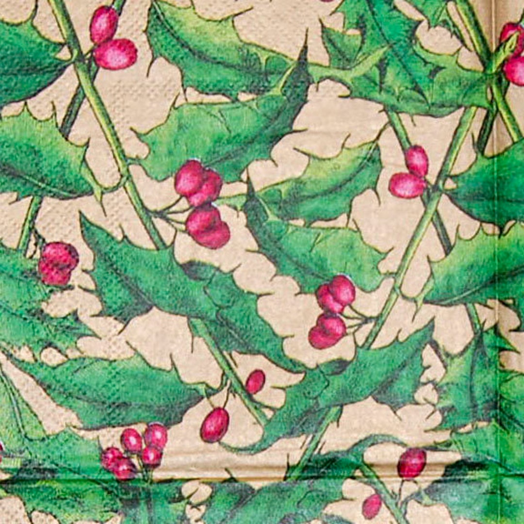Christmas Paper Napkins, Xmas Set, Holly Napkins, Christmas Stocking