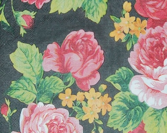 Pink Roses Paper Napkins: Floral Decoupage, Collage (Set of 3)
