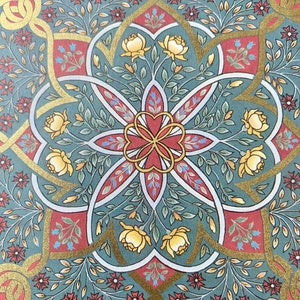 Florentine Paper: Red & Gold Flowers on Teal (2 Sheets, 5&quot; x 4.25&quot;)