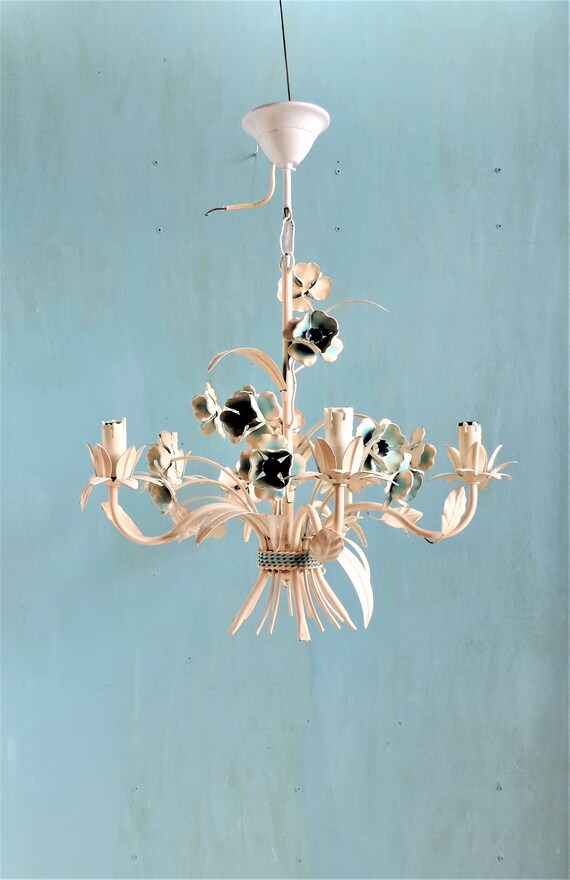 Vintage French Tole Ware 5 Lamp Chandelier Ceiling Light Etsy