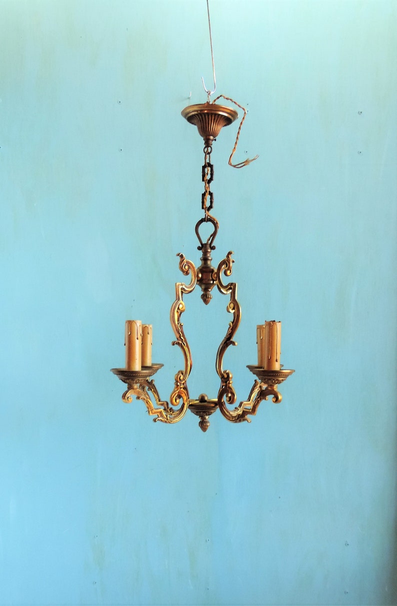 Bronze 4 Lamp Birdcage Chandelier Vintage French Ceiling Etsy