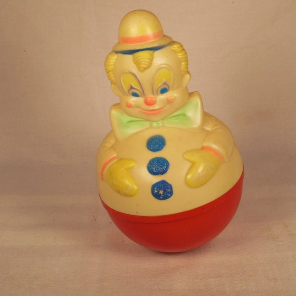 Vintage-Clown Roly Poly Chime Rattle--Sanitoys-1977