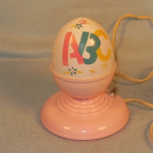 Vintage-1950s-A B C-Pink Plastic-Nursery Night Light-Works Great-So Cute