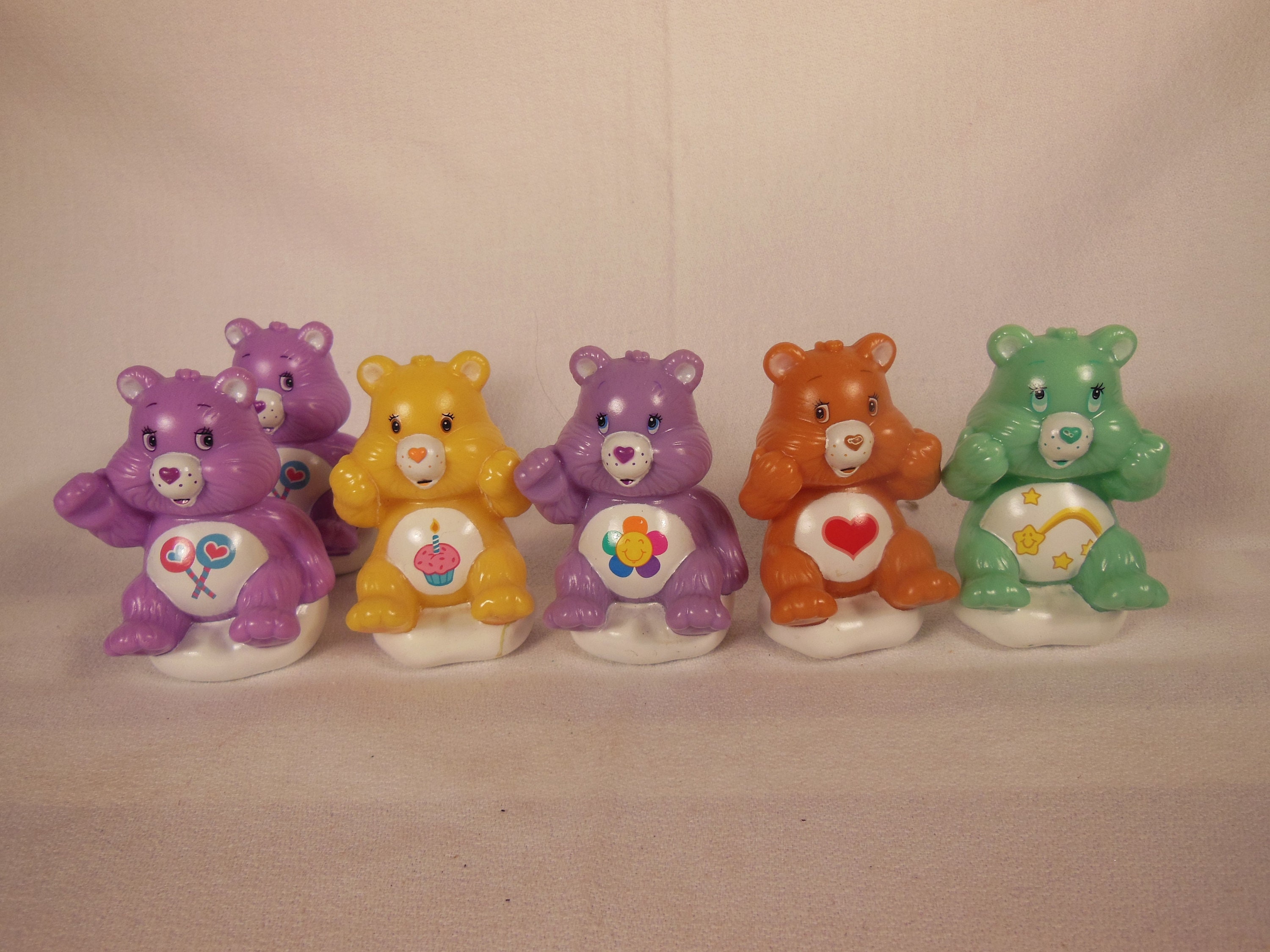 Set of 6 TCFC Vintage CARE BEARS Toy Figures PVC Cake Toppers Sitting on Cloud 
