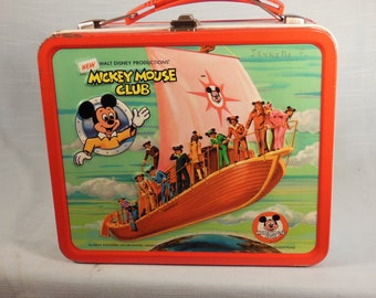 Vintage-Mickey Mouse Club Red Lunch Box-With Thermos --Aladdin Industries