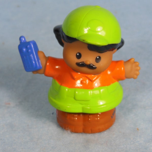 Vintage-Fisher Price-2001-Man Dressed In A Orange Shirt, Green Pants and Hat, And Holding A Walkie Talkie