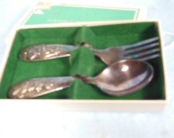Vintage-Walt Disney-Mickey and Minnie Mouse-Baby Fork and Spoon Set In Box